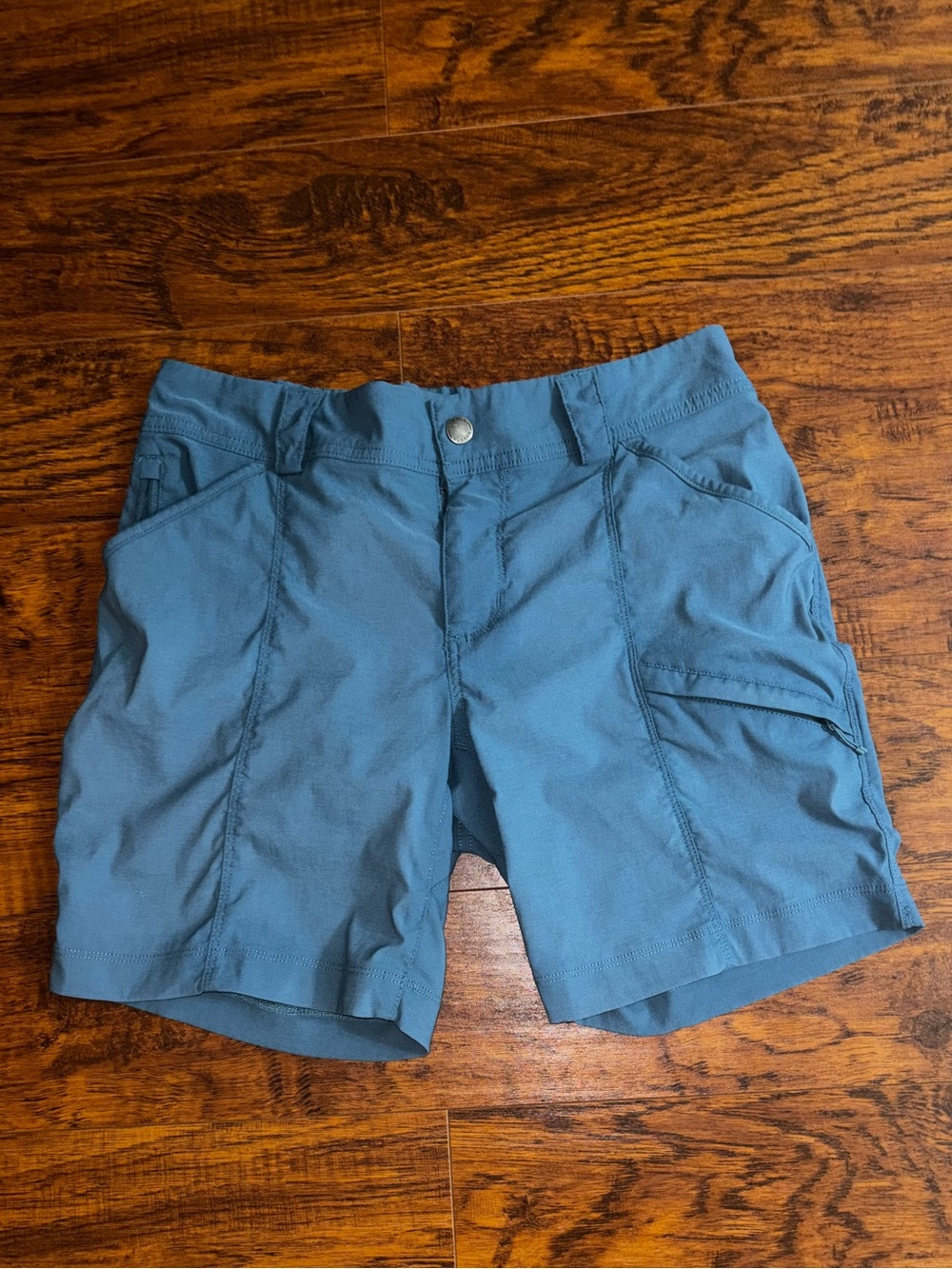 Duluth Trading Co Women’s Dry on the Fly Teal Blue Shorts 7” Multi-Pocket Nylon